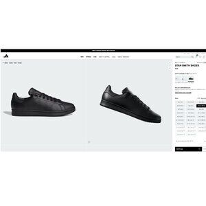 Adidas sneaker, Stan Smith, All black, M6.5/W7.5